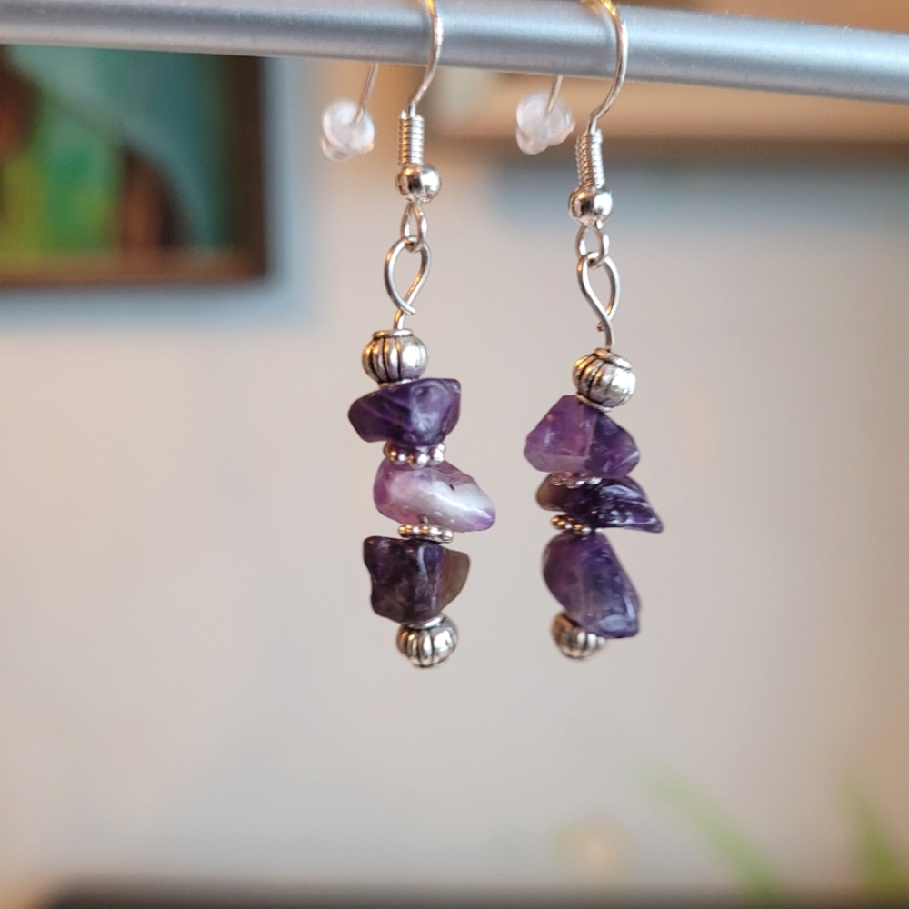 925 Silver And Amethyst Dangle Earrings Handmade